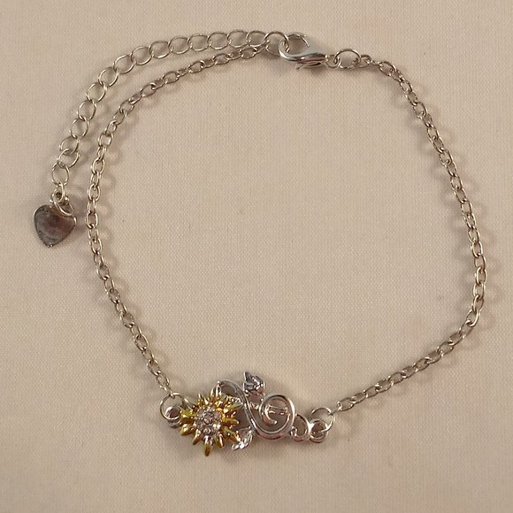Sterling Silver Plated Diamond Zircon Sunflower Music Clef Note Heart Bracelet - Picture 2 of 4
